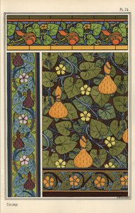 Kalebas in behang, glas-in-lood en stofpatronen door Eugene Grasset