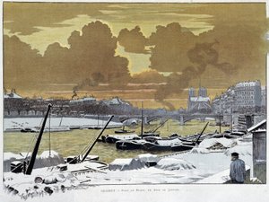 Le pont de Sully, in Parijs bedekt met sneeuw, een avond in januari 1886 - door Grasset door Eugene Grasset