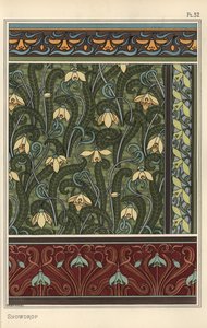 Sneeuwklokje, Galanthus nivalis, als ontwerp motief in behang, randen en stoffen door Eugene Grasset