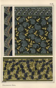 Salomonszegel, Polygonatum multiflorum, als ontwerp motief in behang, randen en stof