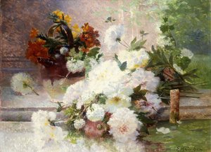 Een Stilleven met Herfstbloemen door Eugene Henri Cauchois