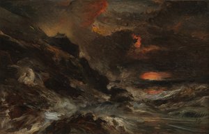 Een storm voor de kust van Normandië door Eugene Isabey