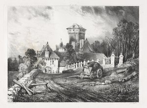 Pittoreske en romantische reizen in het oude Frankrijk, Auvergne: Kasteel van Pesteil in Polminhac door Eugene Isabey