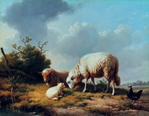 Schapen en pluimvee in een landschap, 19e eeuw door Eugene Joseph Verboeckhoven