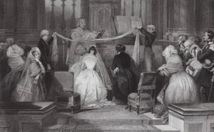 Een Frans huwelijk bij St Roch, Parijs (gravure) door Eugene Louis (after) Lami