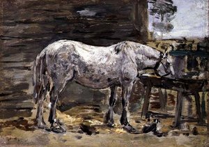 Een paard drinkt, c.1885-90 door Eugene Louis Boudin