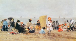 Strandscène, Trouville, 1881 door Eugene Louis Boudin