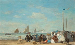 Strandscène in Trouville, 1863 door Eugene Louis Boudin
