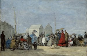 Strandscène in Trouville, 1864 door Eugene Louis Boudin
