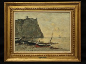 Boten bij Etretat, ca. 1860 door Eugene Louis Boudin