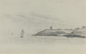 Kustlandschap met Schepen, Windmolen in de Verte door Eugene Louis Boudin