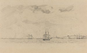 Kustlandschap met schepen, ca. 1858