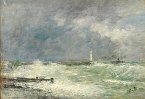 Ingang van de haven van Le Havre bij stormachtig weer