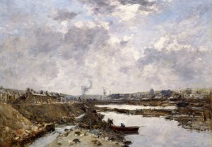 Fecamp, de achterhaven in aanbouw, 1883 door Eugene Louis Boudin