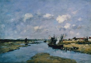 La Canche bij eb, Etaples door Eugene Louis Boudin