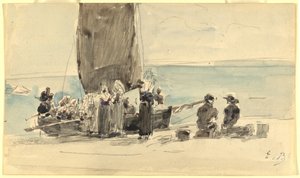 Het Laden van de Boten door Eugene Louis Boudin