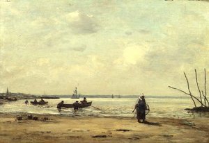 Laagwater bij Honfleur door Eugene Louis Boudin