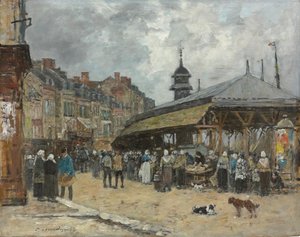 Markt in Trouville; Marche a Trouville, 1878 door Eugene Louis Boudin
