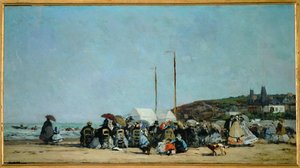 Het strand van Trouville door Eugene Louis Boudin