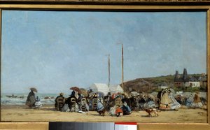 Strand van Trouville door Eugene Louis Boudin