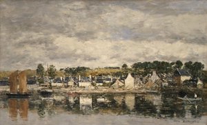 Dorp bij een rivier door Eugene Louis Boudin