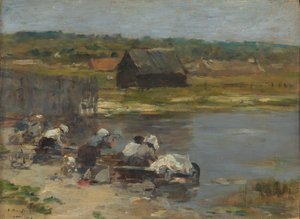 Wasvrouwen aan de rand van de vijver, 1880-85
