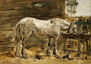 Witte Paard bij de Drinkbak, c.1885-90 door Eugene Louis Boudin