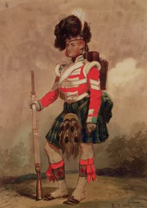 Een soldaat van de 79e Highlanders in Chobham Camp in 1853