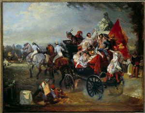 Carnavalscène in Parijs, Place de la Concorde in 1834. door Eugene Louis Lami