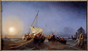 De terugkeer van vissers bij zonsondergang