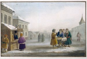 Tabaksverkoper voor een tabakswinkel in Rusland. Werk van Eugene Pluchart (1809-1880)