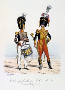 Gardes à pied ordinaires du Corps de Roi, tamboer-majoor en drummer, 1822-30 door Eugene Titeux
