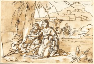 Madonna met Kind, Sint Anna en Kindje Sint Jan, met Sint Jozef op de achtergrond door Eugenio Agneni