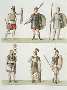 Romeinse Soldaten, detail van plaat 2, Klasse 5 van Deel I van De Geschiedenis van de Naties, gegraveerd door Buttazon