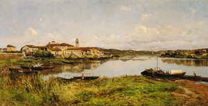 Uitzicht op Sesto Circalende, ca. 1885 door Eugenio Gignous
