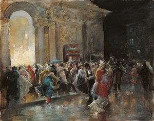 Aankomst bij het Theater op een Nacht van een Gemaskerd Bal door Eugenio Lucas Villaamil