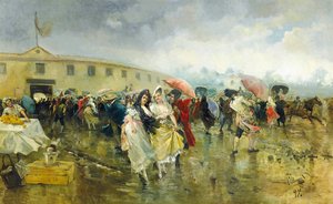 Buiten de Plaza de Toros, Madrid, 1897 door Eugenio Lucas Villamil