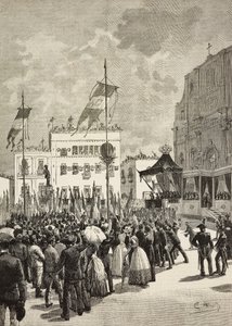 Onthulling van het monument voor Victor Emmanuel II, eerste koning van Italië, in aanwezigheid van Umberto I, koning van Italië, standbeeld door Eugenio Maccagnani, Lecce, Italië