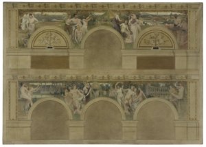 Schets voor een van de inleidende salons van het stadhuis van Parijs: Het werk. De vreugde. De liefdadigheid door Eugène Martial Simas