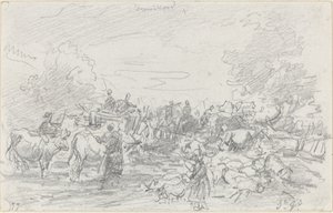 Kuddes die een stroom oversteken door Eugène Boudin