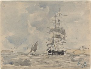 Zeegezicht met zeilschip door Eugène Boudin