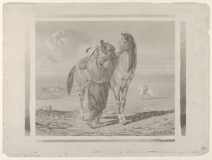 Een Turk zadelt zijn paard door Eugène Delacroix