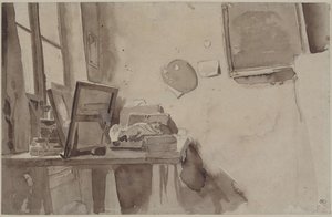 Een hoek van het atelier, ca. 1825 door Eugène Delacroix