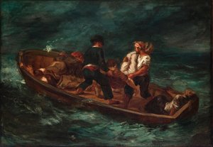 Na het schipbreuk (Barge van Don Juan - dood lichaam in zee gegooid) door Eugène Delacroix