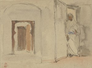 Arabier voor de deur van zijn woning door Eugène Delacroix