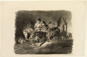 Faust en Mephistopheles galopperend door de nacht van de heksensabbat door Eugène Delacroix