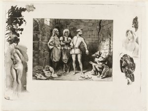 Fronte-boeuf en de Jood, uit Ivanhoe door Eugène Delacroix