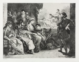 Hamlet: Hamlet Gebiedt de Acteurs een Scène te Doen uit de Vergiftiging van zijn Vader door Eugène Delacroix