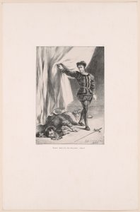 Hamlet en het lichaam van Polonius, plaat 11 uit Hamlet door Eugène Delacroix