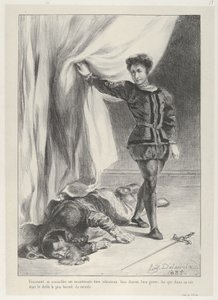 Hamlet en het lijk van Polonius door Eugène Delacroix